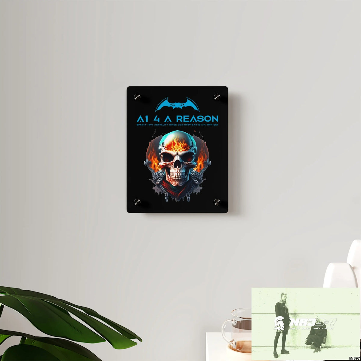 A1 4 A Reason Flame Biker Skull Graphic Acrylic Wall Art Panels Home Decor