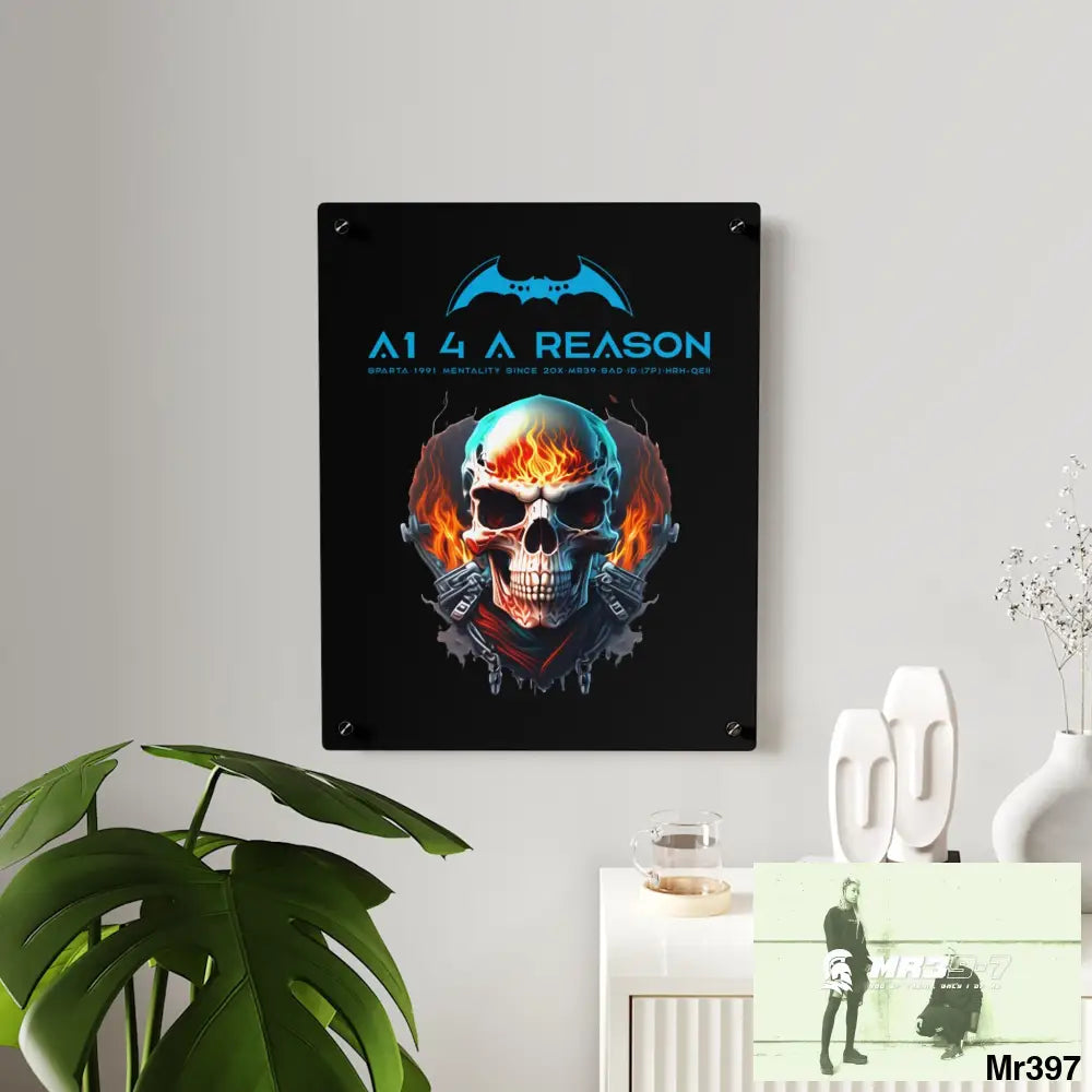 A1 4 A Reason Flame Biker Skull Graphic Acrylic Wall Art Panels Home Decor