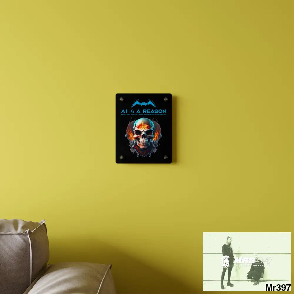 A1 4 A Reason Flame Biker Skull Graphic Acrylic Wall Art Panels Home Decor
