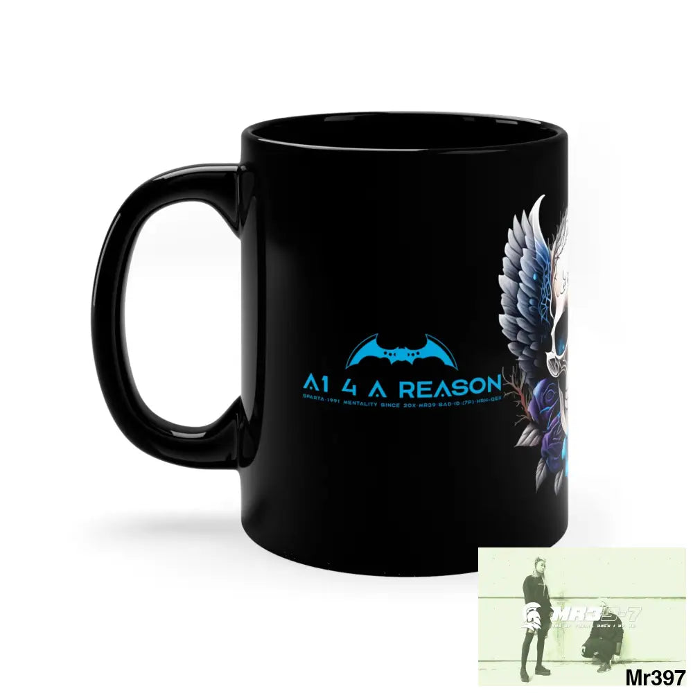 A1 4 A Reason GBR Gothic Skull with Black Wings and Blue Roses 11oz Black Mug 11oz Mug
