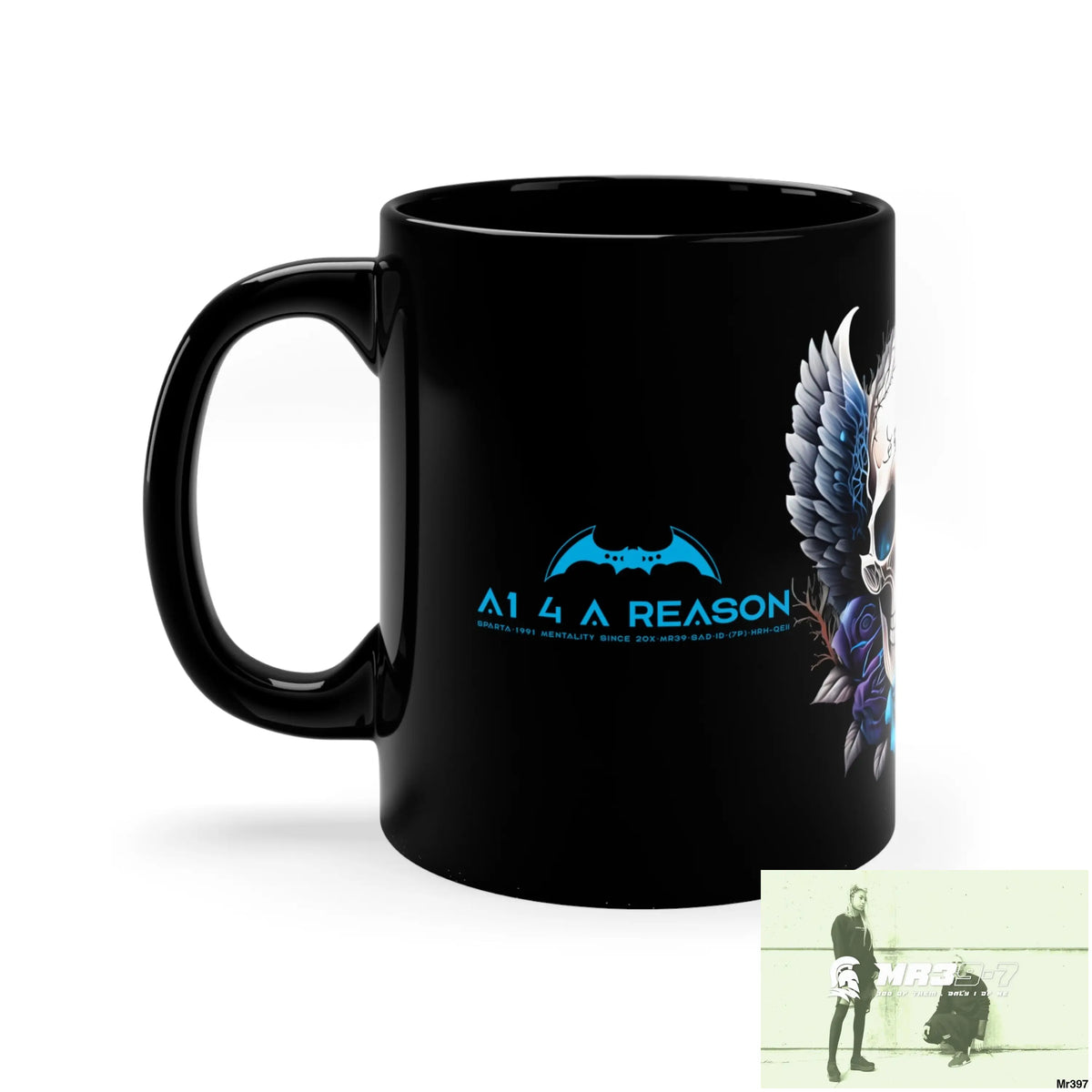A1 4 A Reason GBR Gothic Skull with Black Wings and Blue Roses 11oz Black Mug 11oz Mug