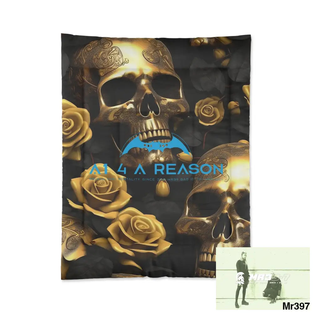 A1 4 A Reason Gold Skulls & Roses Comforter 68’’ × 88’’ Home Decor