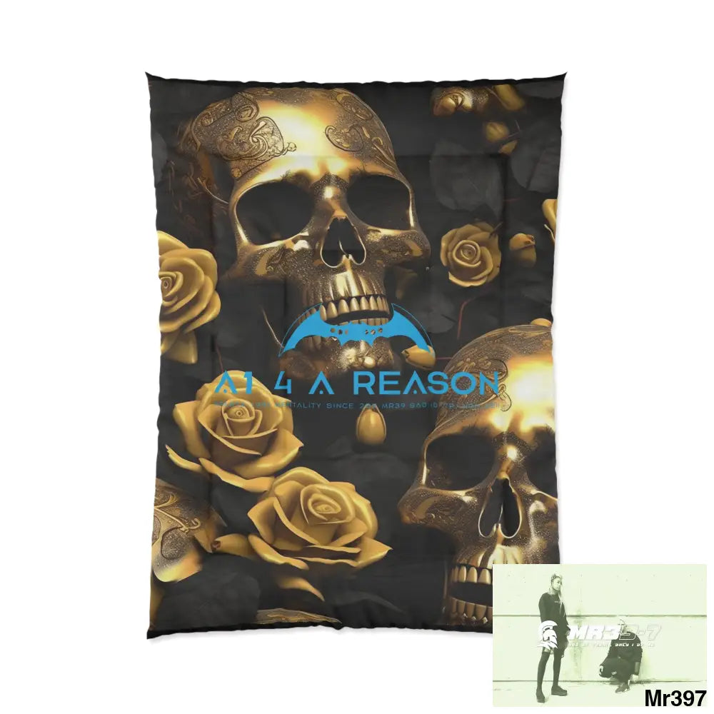 A1 4 A Reason Gold Skulls & Roses Comforter 68’’ × 92’’ Home Decor