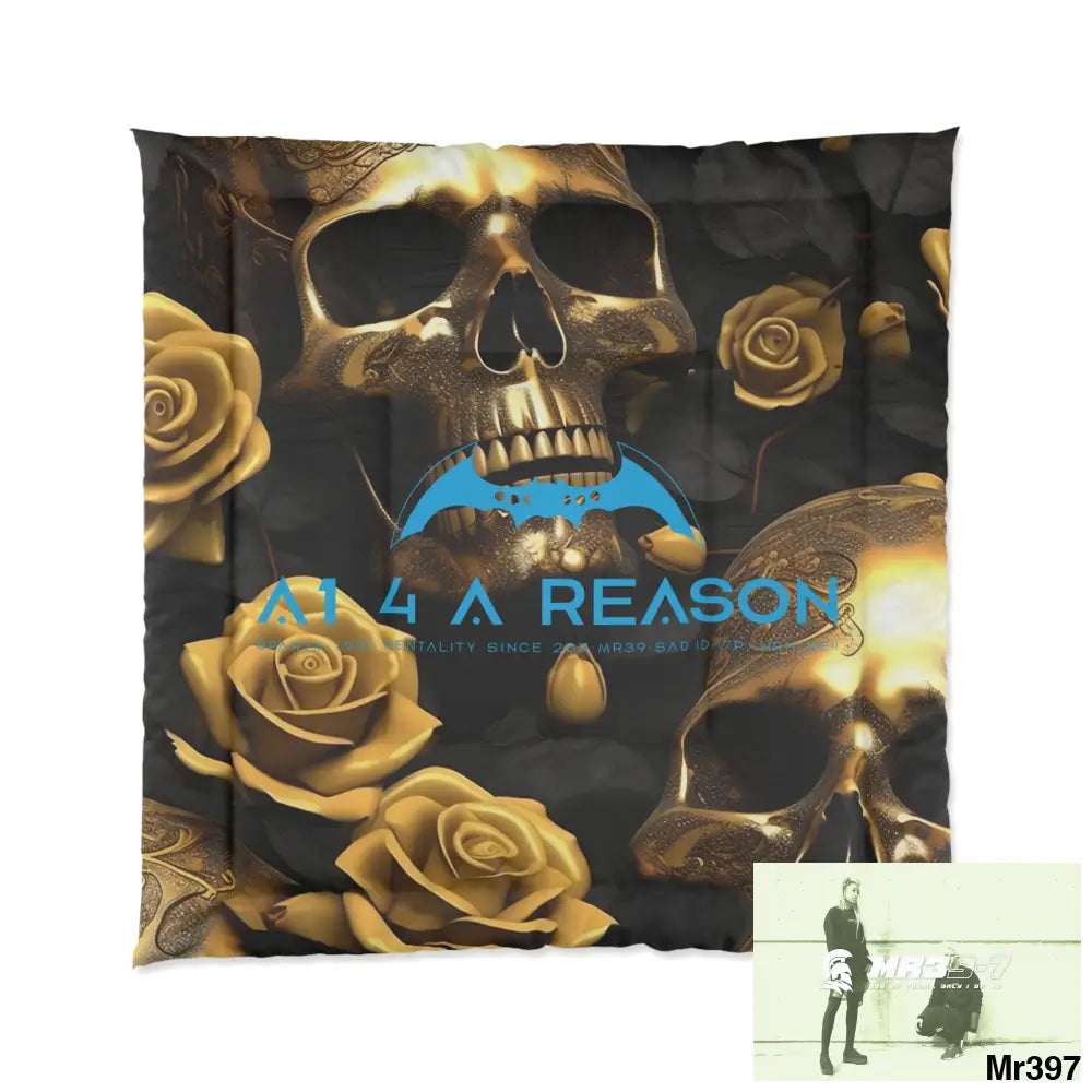 A1 4 A Reason Gold Skulls & Roses Comforter 88’’ × 88’’ Home Decor