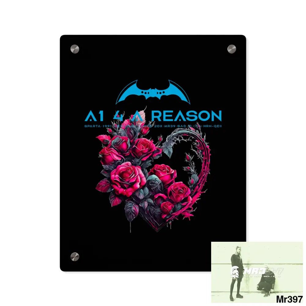 A1 4 A Reason Heart made of Pink Roses on Black Background Acrylic Wall Art Panels 11″ x 14″ (Vertical) / 0.25’’ Home