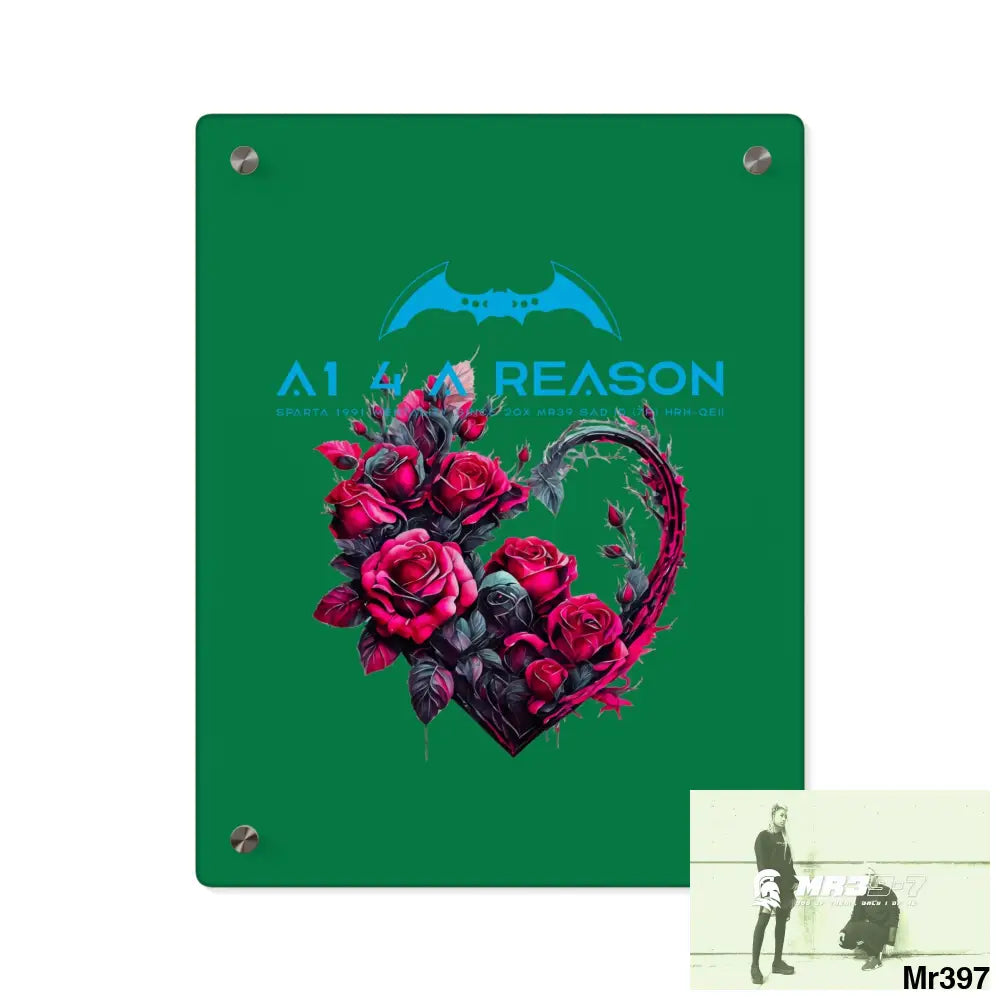 A1 4 A Reason Heart made of Pink Roses on Black Background Acrylic Wall Art Panels 11″ x 14″ (Vertical) / 0.25’’ Home