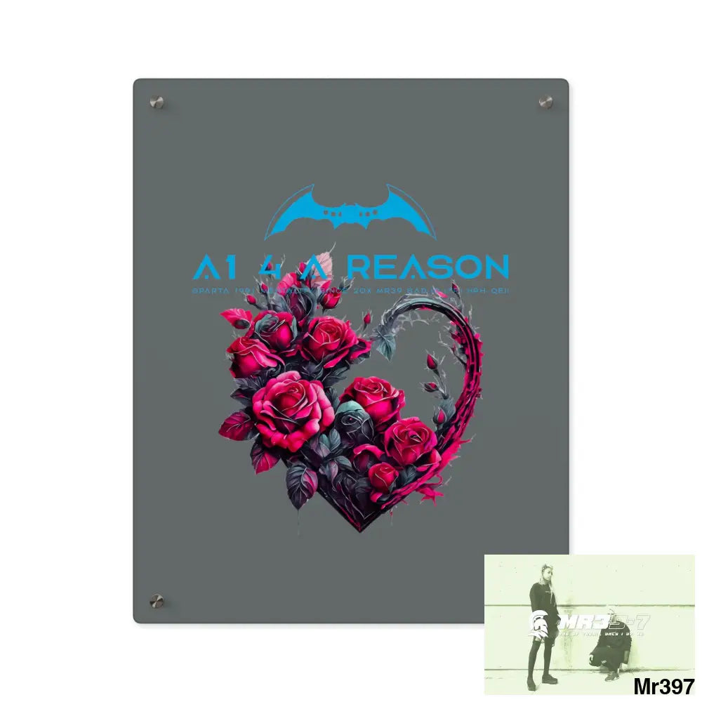 A1 4 A Reason Heart made of Pink Roses on Black Background Acrylic Wall Art Panels 16″ x 20″ (Vertical) / 0.25’’ Home