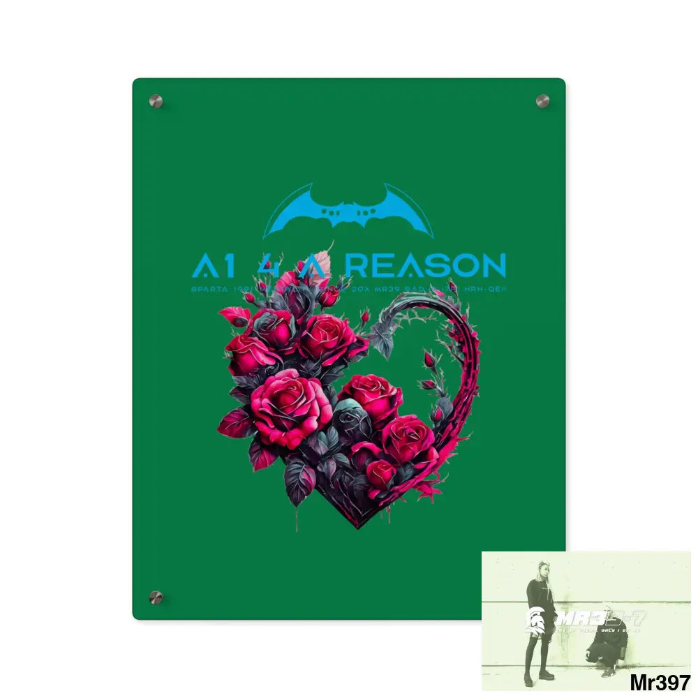 A1 4 A Reason Heart made of Pink Roses on Black Background Acrylic Wall Art Panels 16″ x 20″ (Vertical) / 0.25’’ Home
