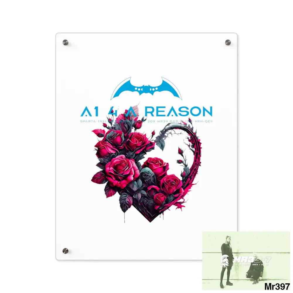 A1 4 A Reason Heart made of Pink Roses on Black Background Acrylic Wall Art Panels 16″ x 20″ (Vertical) / 0.25’’ Home