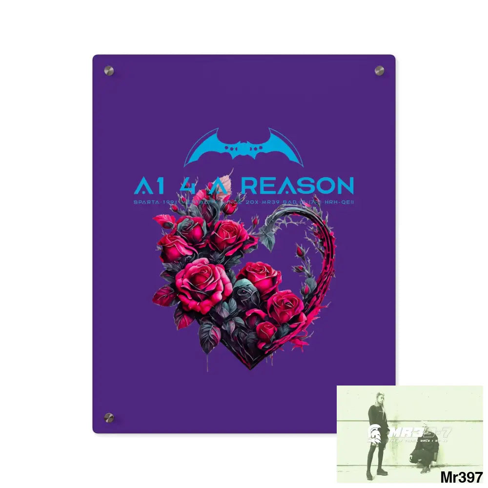A1 4 A Reason Heart made of Pink Roses on Black Background Acrylic Wall Art Panels 16″ x 20″ (Vertical) / 0.25’’ Home