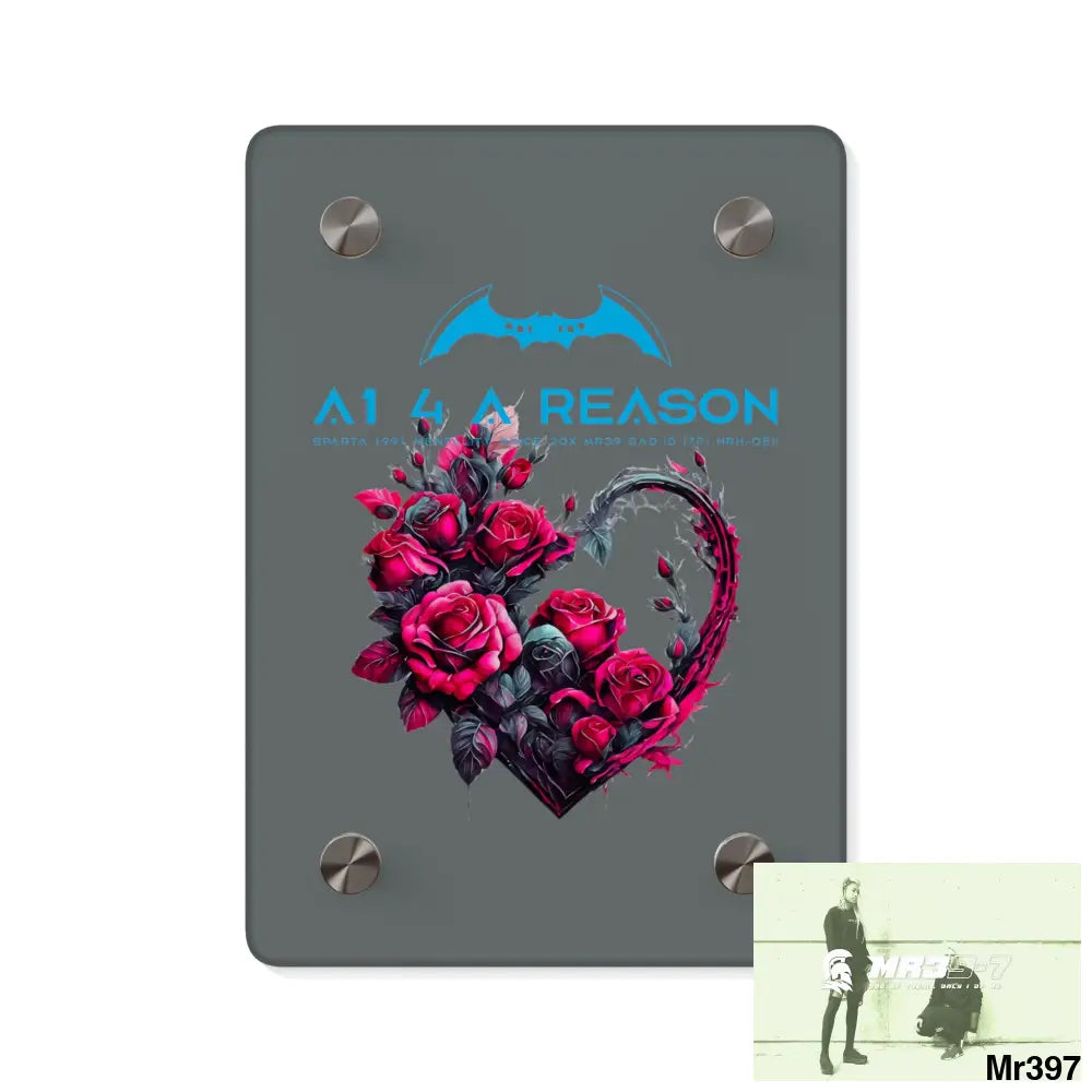 A1 4 A Reason Heart made of Pink Roses on Black Background Acrylic Wall Art Panels 5’’ x 7’’ (Vertical) / 0.25’’ Home