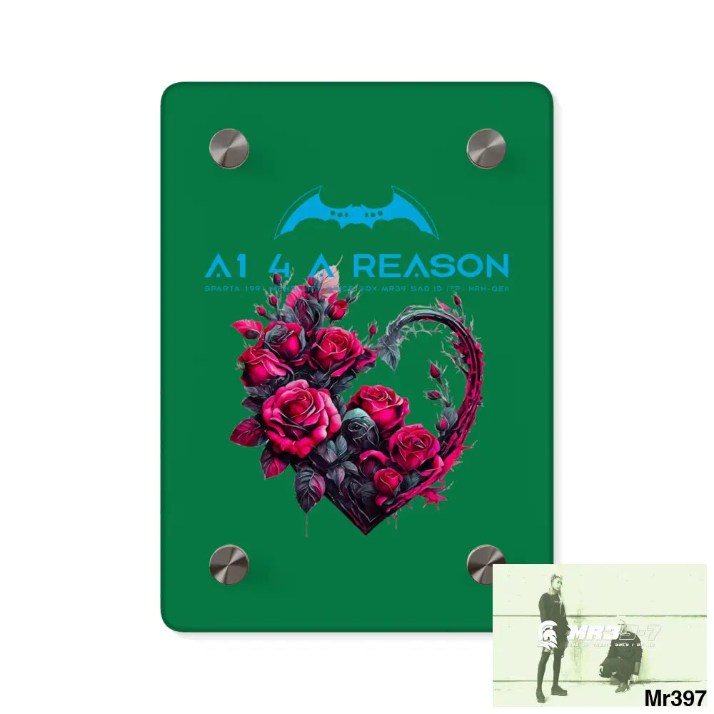 A1 4 A Reason Heart made of Pink Roses on Black Background Acrylic Wall Art Panels 5’’ x 7’’ (Vertical) / 0.25’’ Home