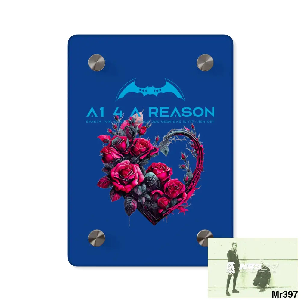 A1 4 A Reason Heart made of Pink Roses on Black Background Acrylic Wall Art Panels 5’’ x 7’’ (Vertical) / 0.25’’ Home