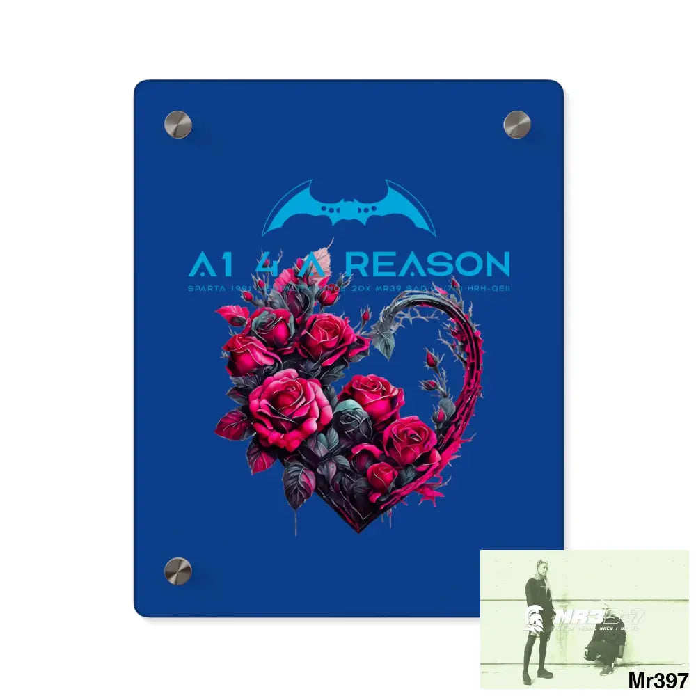 A1 4 A Reason Heart made of Pink Roses on Black Background Acrylic Wall Art Panels 8″ x 10″ (Vertical) / 0.25’’ Home