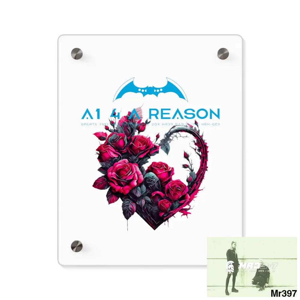 A1 4 A Reason Heart made of Pink Roses on Black Background Acrylic Wall Art Panels 8″ x 10″ (Vertical) / 0.25’’ Home