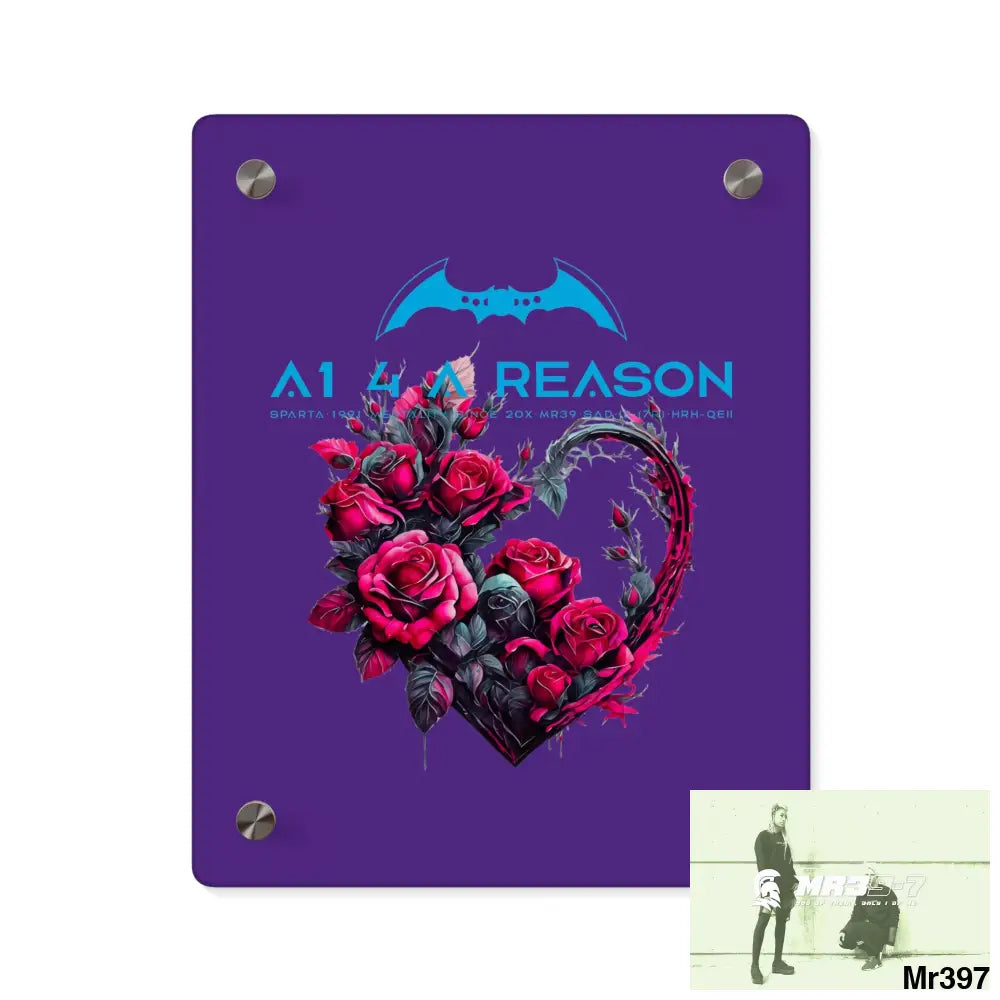 A1 4 A Reason Heart made of Pink Roses on Black Background Acrylic Wall Art Panels 8″ x 10″ (Vertical) / 0.25’’ Home