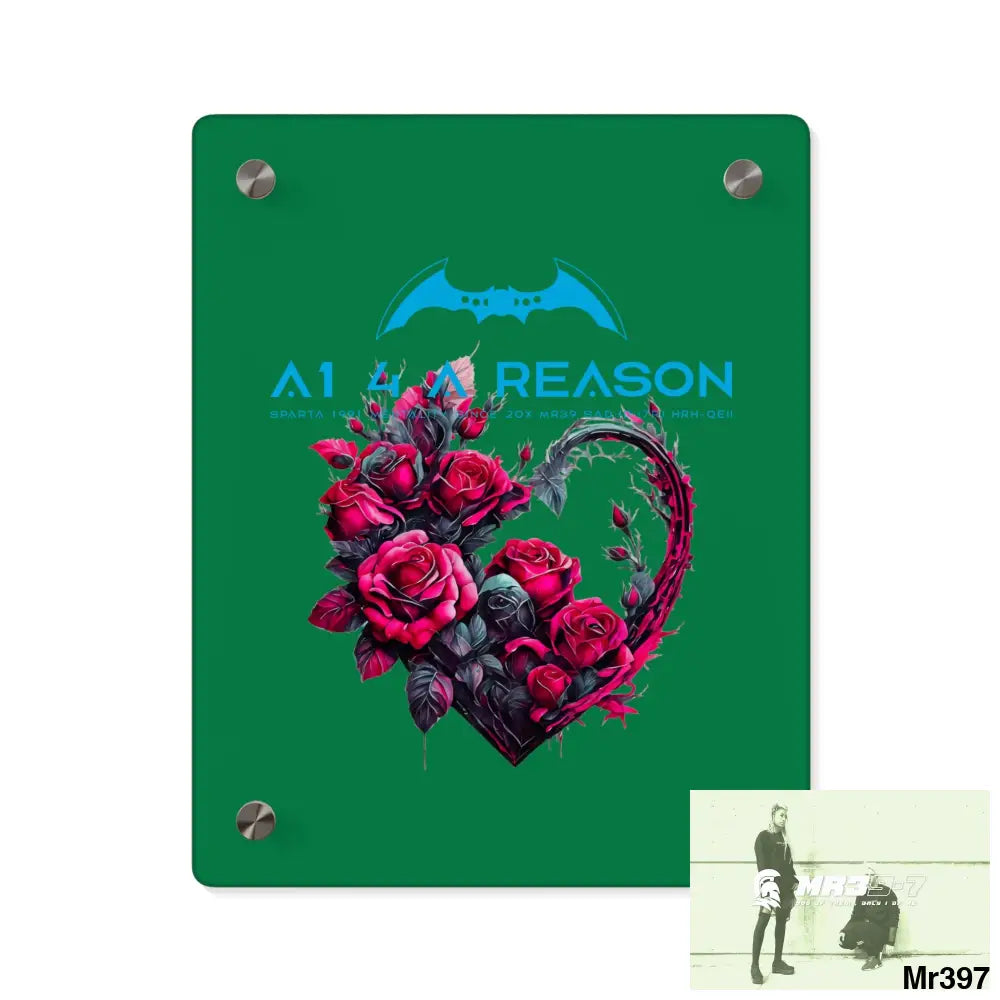 A1 4 A Reason Heart made of Pink Roses on Black Background Acrylic Wall Art Panels 8″ x 10″ (Vertical) / 0.25’’ Home