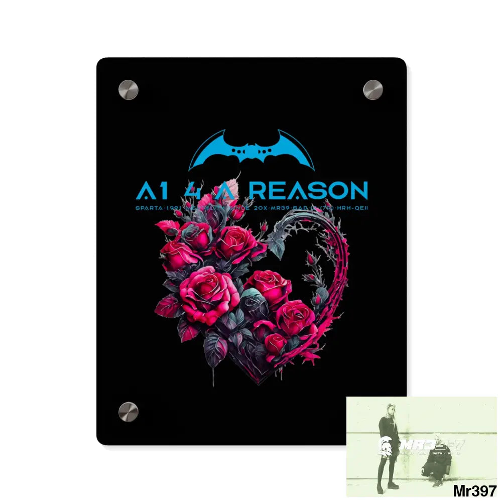 A1 4 A Reason Heart made of Pink Roses on Black Background Acrylic Wall Art Panels 8″ x 10″ (Vertical) / 0.25’’ Home