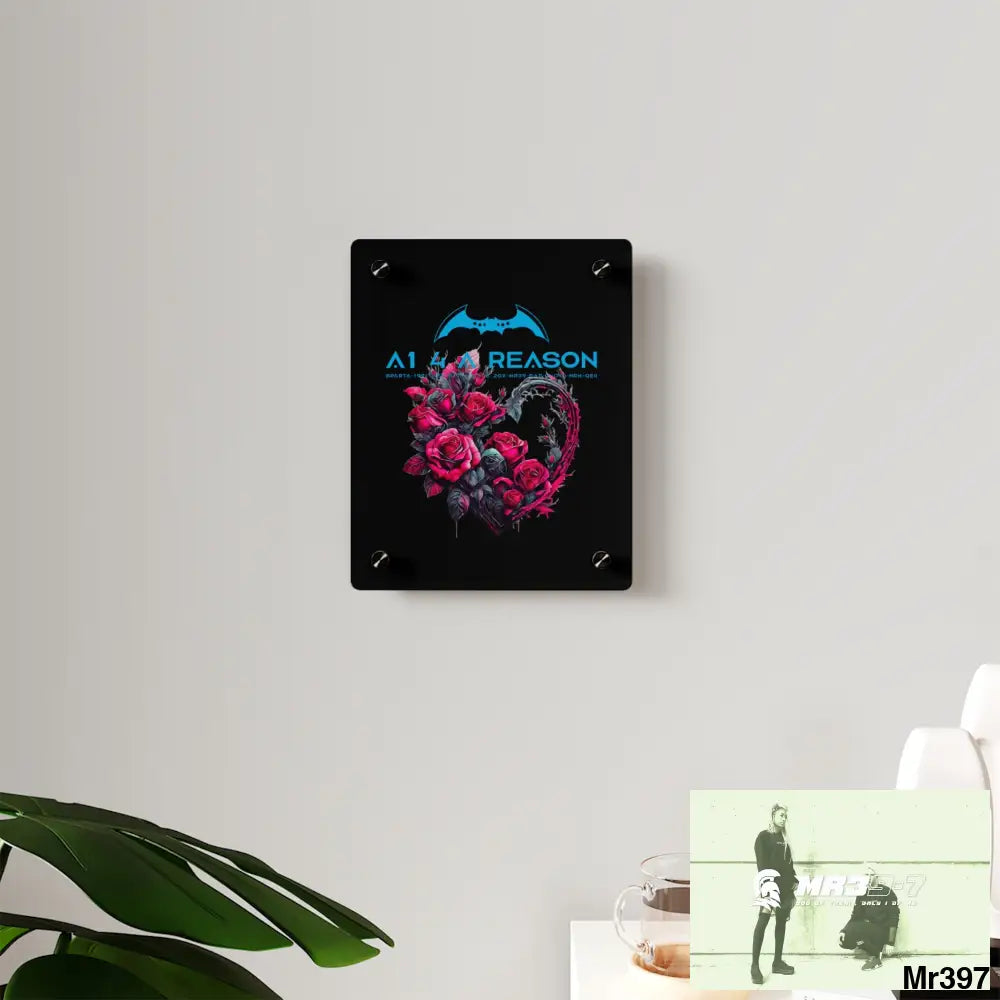 A1 4 A Reason Heart made of Pink Roses on Black Background Acrylic Wall Art Panels Home Decor