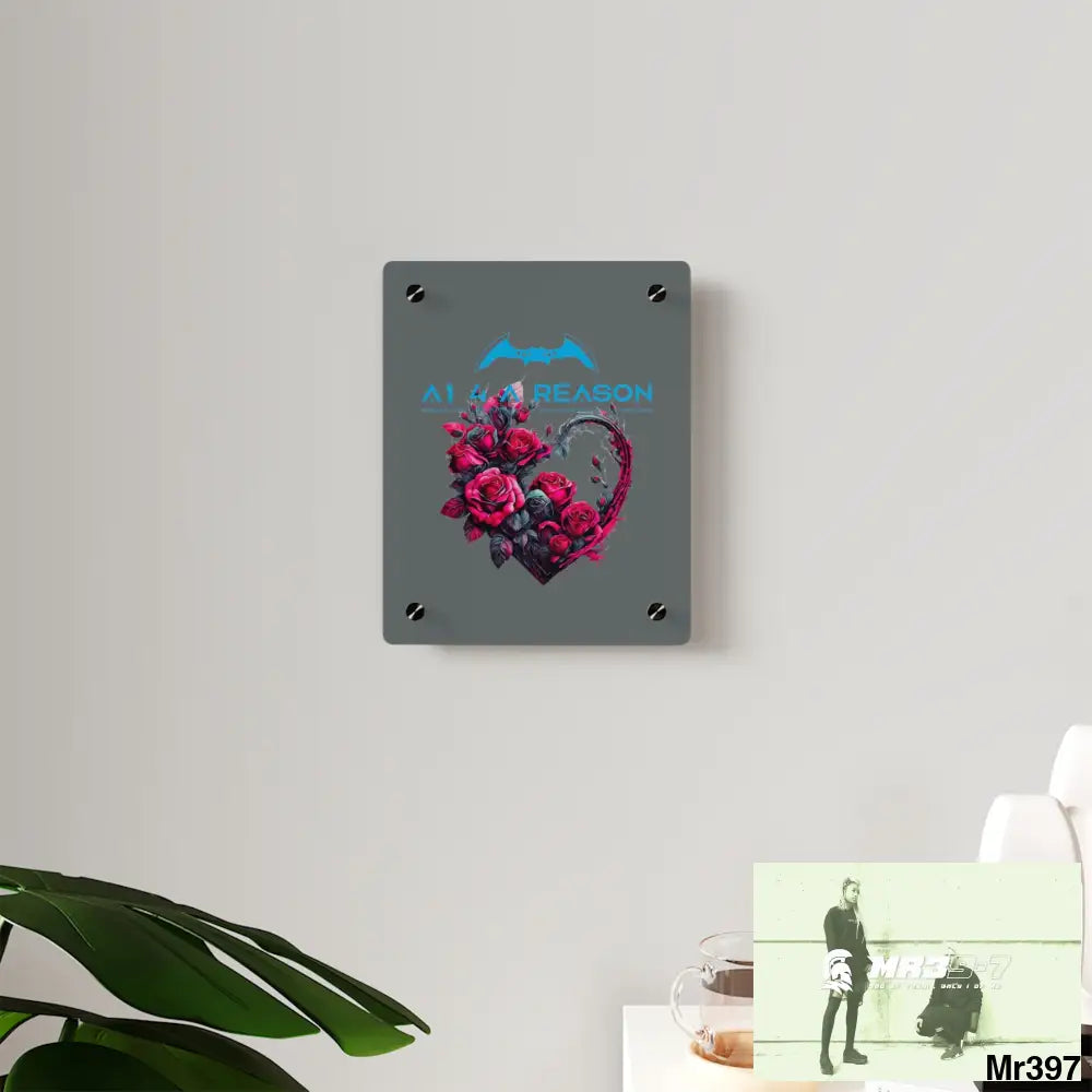 A1 4 A Reason Heart made of Pink Roses on Black Background Acrylic Wall Art Panels Home Decor