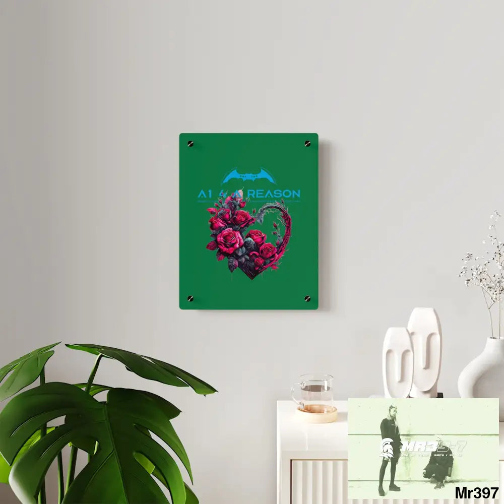 A1 4 A Reason Heart made of Pink Roses on Black Background Acrylic Wall Art Panels Home Decor