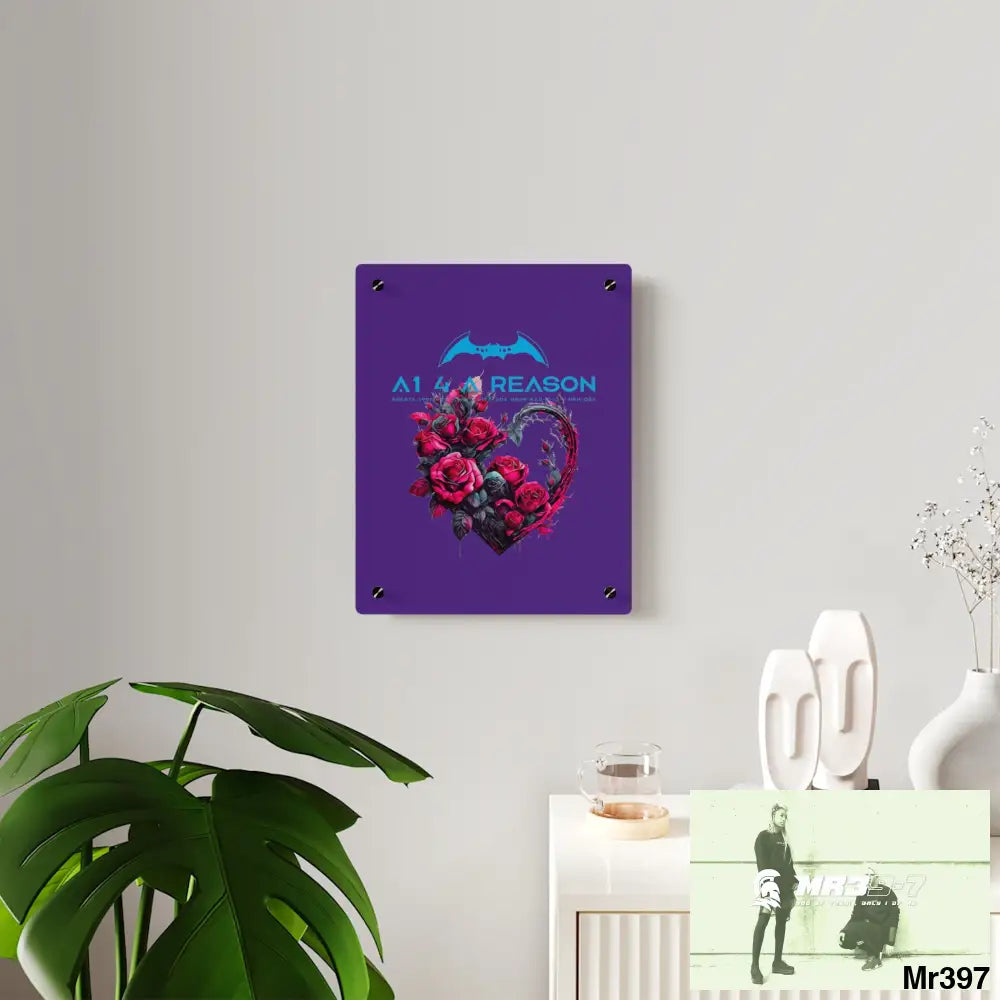 A1 4 A Reason Heart made of Pink Roses on Black Background Acrylic Wall Art Panels Home Decor