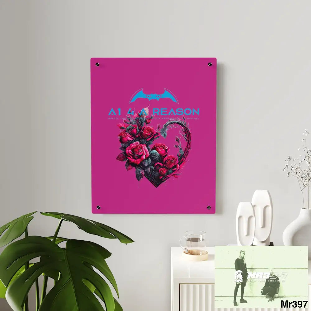A1 4 A Reason Heart made of Pink Roses on Black Background Acrylic Wall Art Panels Home Decor