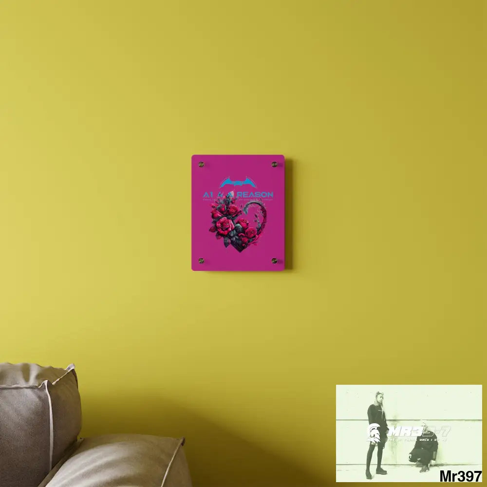 A1 4 A Reason Heart made of Pink Roses on Black Background Acrylic Wall Art Panels Home Decor