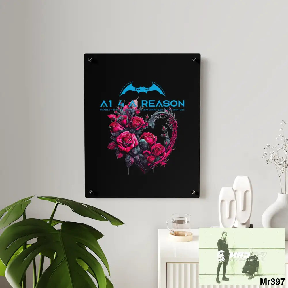 A1 4 A Reason Heart made of Pink Roses on Black Background Acrylic Wall Art Panels Home Decor