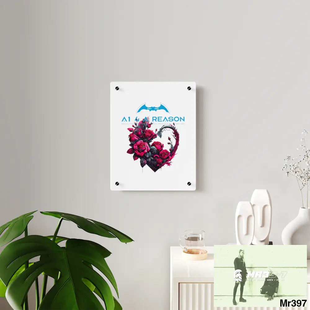 A1 4 A Reason Heart made of Pink Roses on Black Background Acrylic Wall Art Panels Home Decor