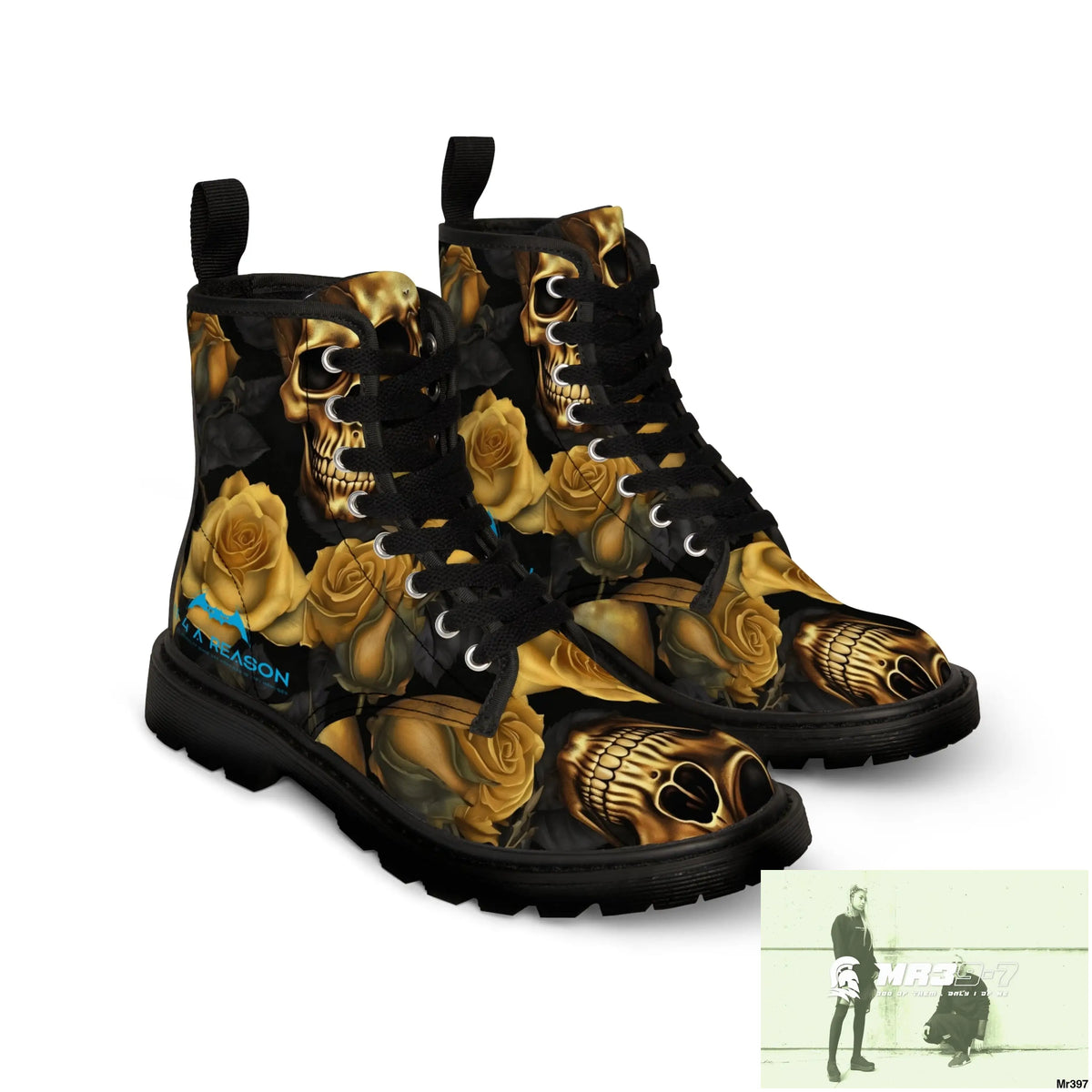 A1 4 A Reason No 2 Gothic Skulls and Gold Roses Canvas Boots AOP Shoes