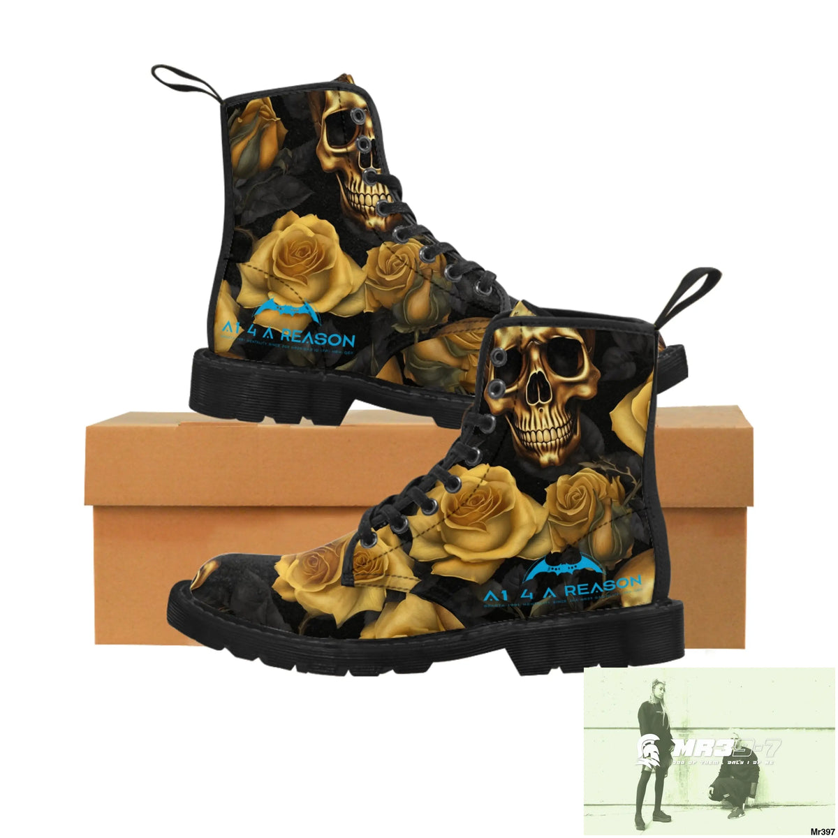 A1 4 A Reason No 2 Gothic Skulls and Gold Roses Canvas Boots AOP Shoes