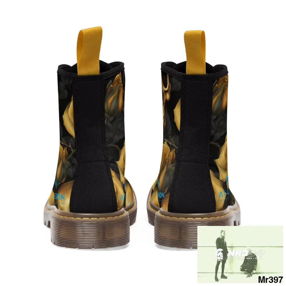 A1 4 A Reason No 2 Gothic Skulls and Gold Roses Canvas Boots AOP Shoes