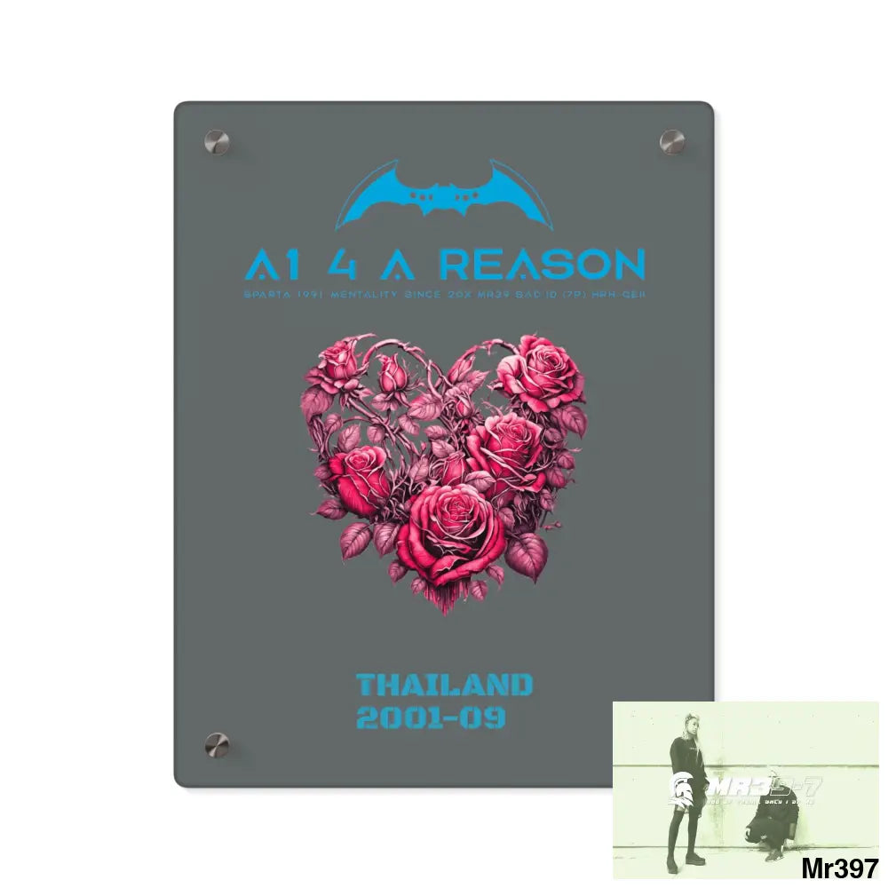 A1 4 A Reason Thailand 2001--09 Heart Made of Pink Roses Beautiful Floral Acrylic Wall Art Panels 11″ x 14″ (Vertical)