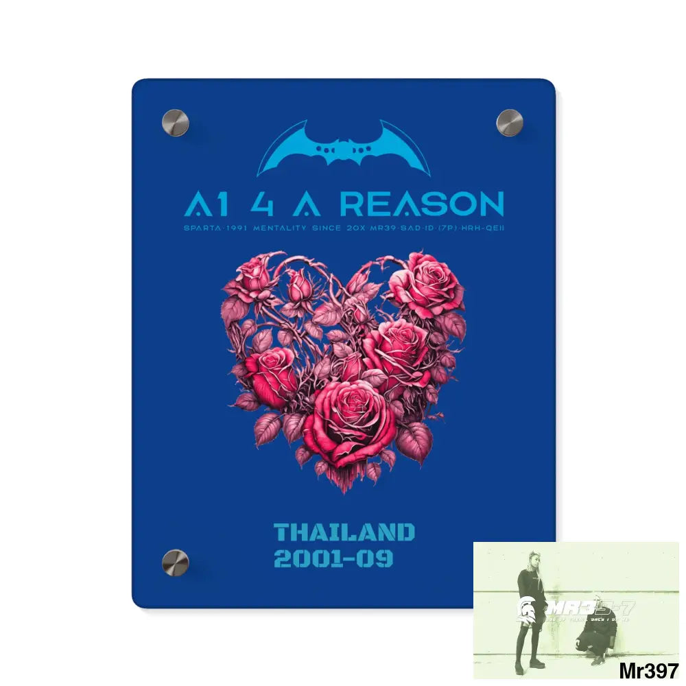 A1 4 A Reason Thailand 2001--09 Heart Made of Pink Roses Beautiful Floral Acrylic Wall Art Panels 8″ x 10″ (Vertical)