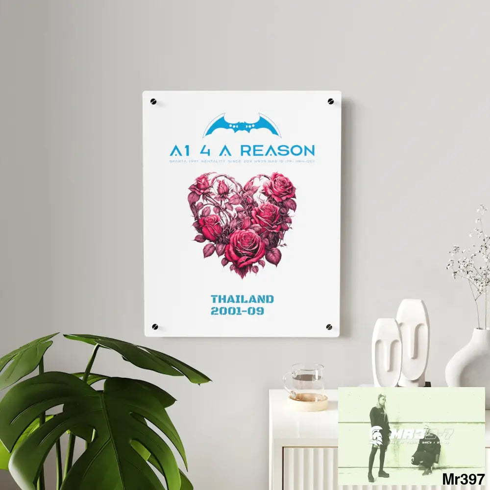 A1 4 A Reason Thailand 2001--09 Heart Made of Pink Roses Beautiful Floral Acrylic Wall Art Panels Home Decor