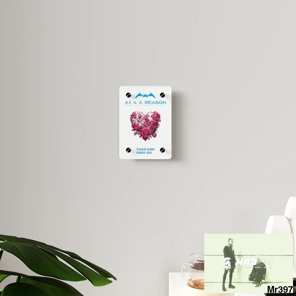 A1 4 A Reason Thailand 2001--09 Heart Made of Pink Roses Beautiful Floral Acrylic Wall Art Panels Home Decor