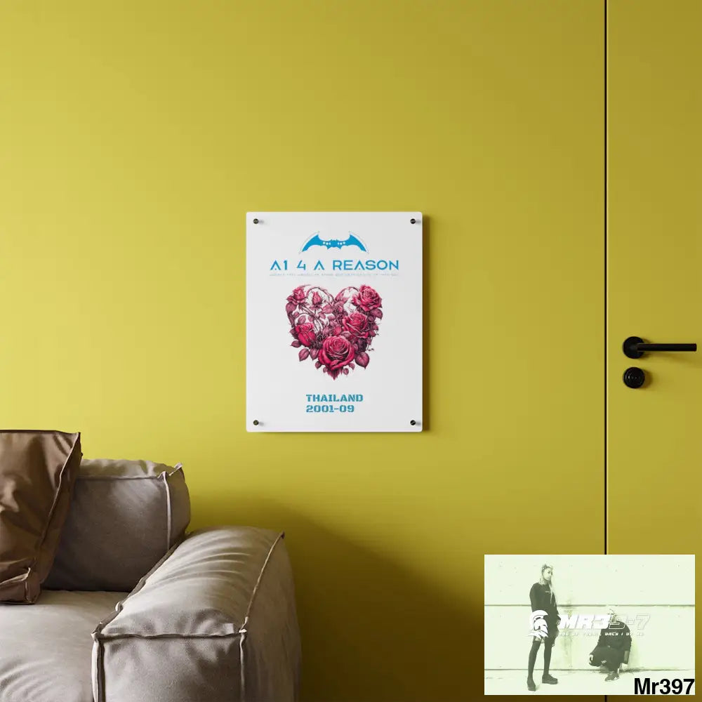 A1 4 A Reason Thailand 2001--09 Heart Made of Pink Roses Beautiful Floral Acrylic Wall Art Panels Home Decor