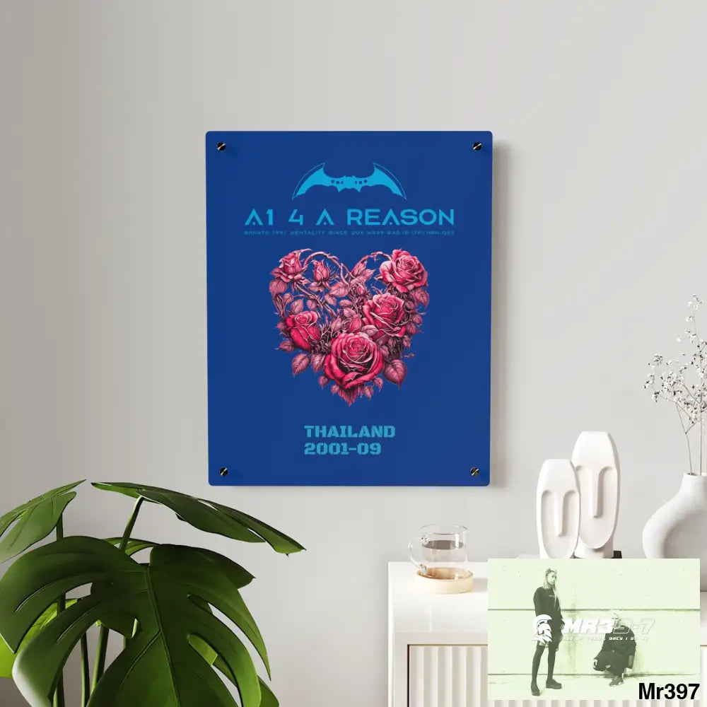 A1 4 A Reason Thailand 2001--09 Heart Made of Pink Roses Beautiful Floral Acrylic Wall Art Panels Home Decor