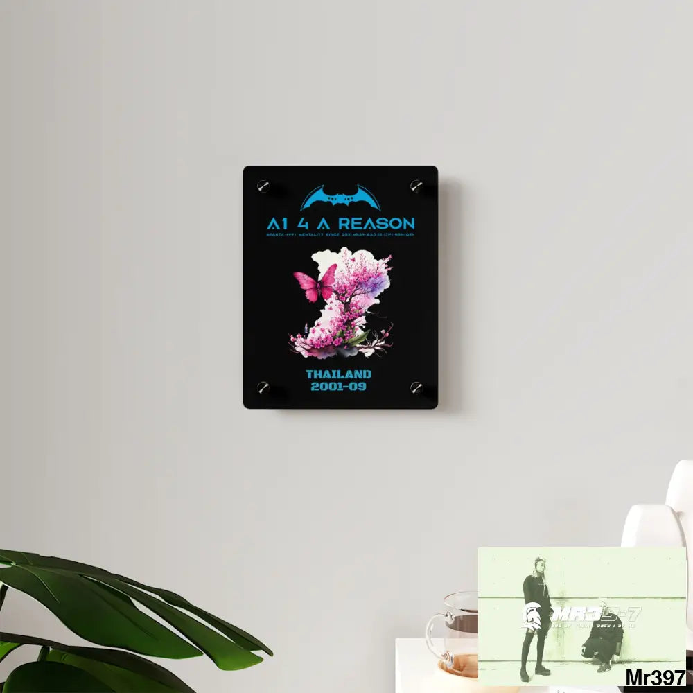 A1 4 A Reason Thailand 2001--09 Pink Butterfly on Ornamental Cherry Tree Branch Acrylic Wall Art Panels Home Decor