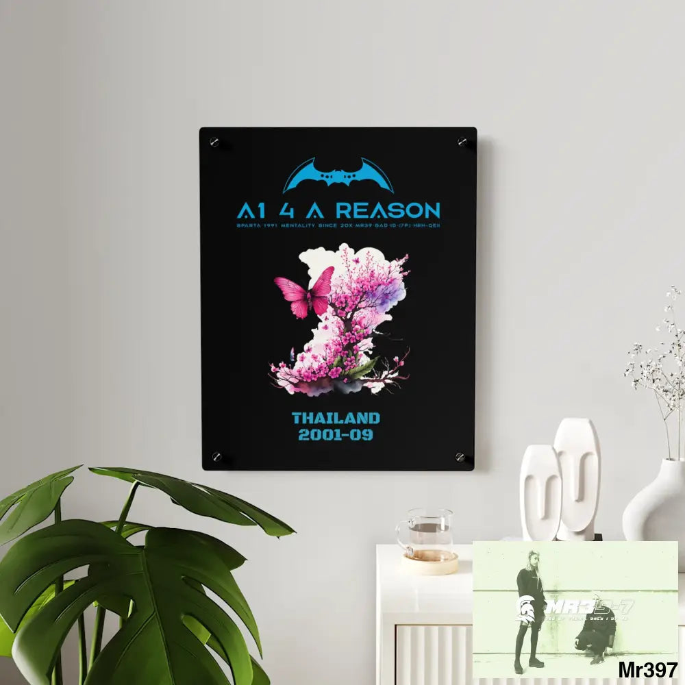 A1 4 A Reason Thailand 2001--09 Pink Butterfly on Ornamental Cherry Tree Branch Acrylic Wall Art Panels Home Decor