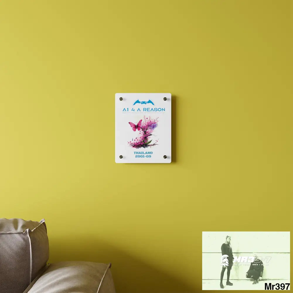 A1 4 A Reason Thailand 2001--09.Pink Butterfly on Ornamental Cherry Tree Branch Acrylic Wall Art Panels Home Decor