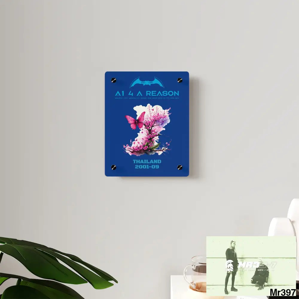 A1 4 A Reason Thailand 2001--09.Pink Butterfly on Ornamental Cherry Tree Branch Acrylic Wall Art Panels Home Decor