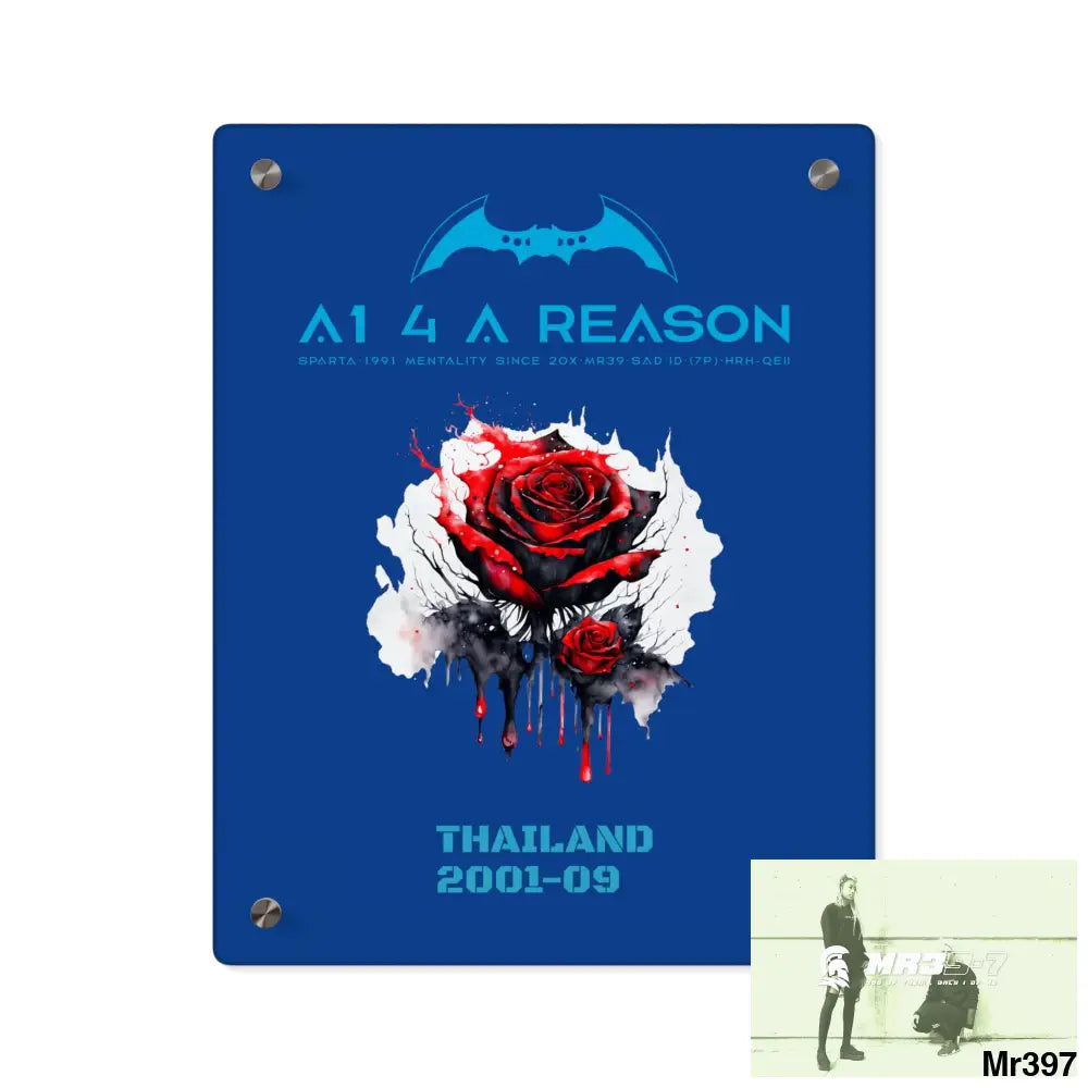 A1 4 A Reason Thailand 2001--09 Red Rose with Bloody Drippings on Abstract Black Background Acrylic Wall Art Panels 11″