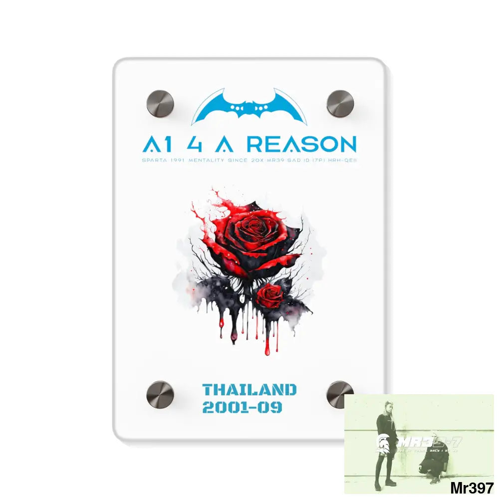 A1 4 A Reason Thailand 2001--09 Red Rose with Bloody Drippings on Abstract Black Background Acrylic Wall Art Panels 5’’