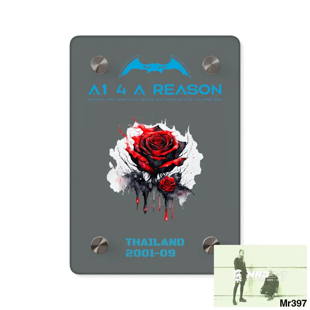 A1 4 A Reason Thailand 2001--09 Red Rose with Bloody Drippings on Abstract Black Background Acrylic Wall Art Panels 5’’