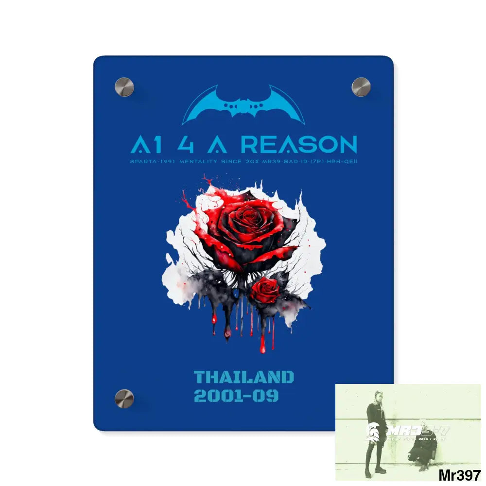 A1 4 A Reason Thailand 2001--09 Red Rose with Bloody Drippings on Abstract Black Background Acrylic Wall Art Panels 8″