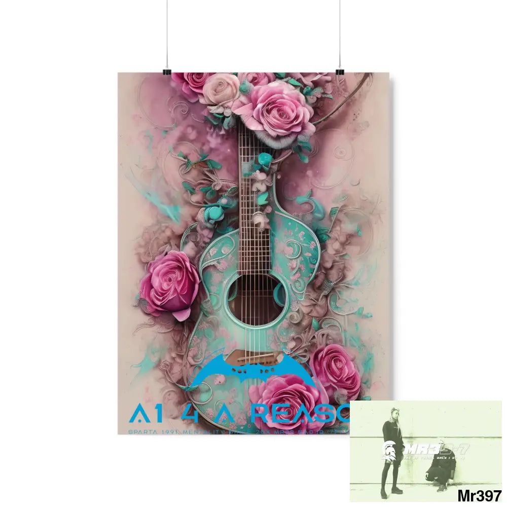 A1 4 A Reason with pink roses and guitar Matte Vertical Posters 18″ x 24″ / Matte Poster