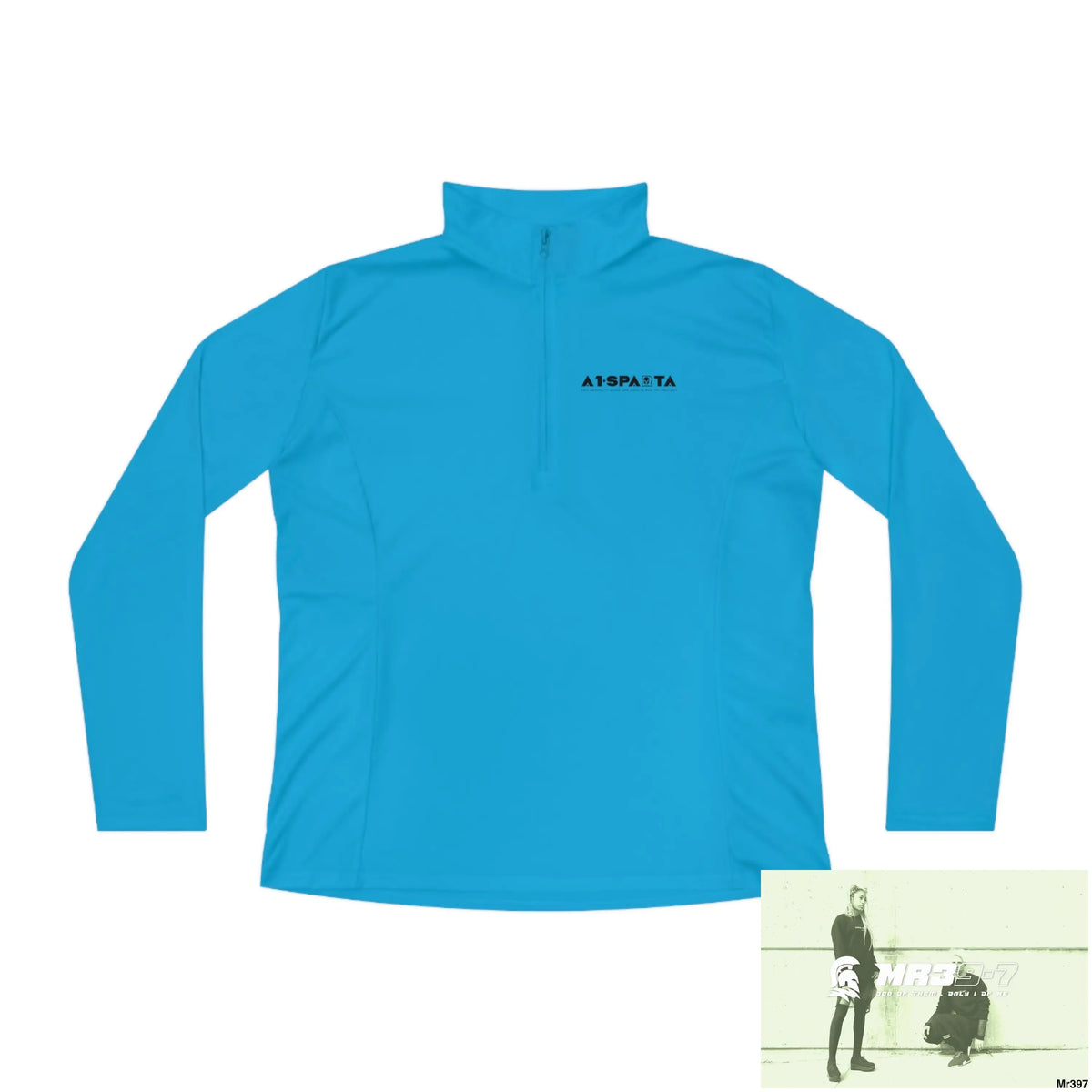 A1- Black Sparta -Ladies Quarter-Zip Pullover Atomic Blue / 2XL Long-sleeve
