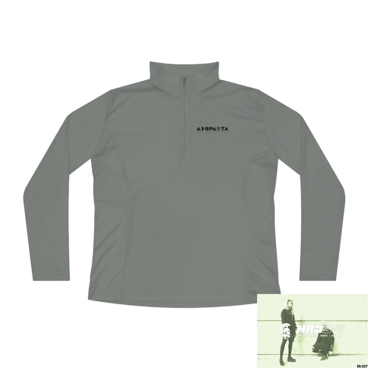 A1- Black Sparta -Ladies Quarter-Zip Pullover Grey Concrete / S Long-sleeve
